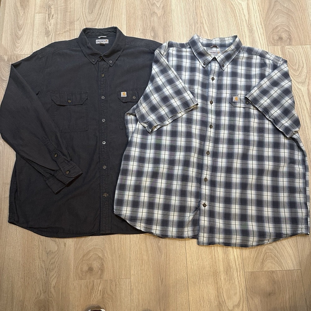 Carhartt‎ Men's Shirt Lot 2XL Regular & Original Fit  Blue plaid Short Sleeve